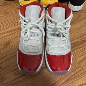 Jordan Kids White and Red Patent Toe Basketball Sneakers